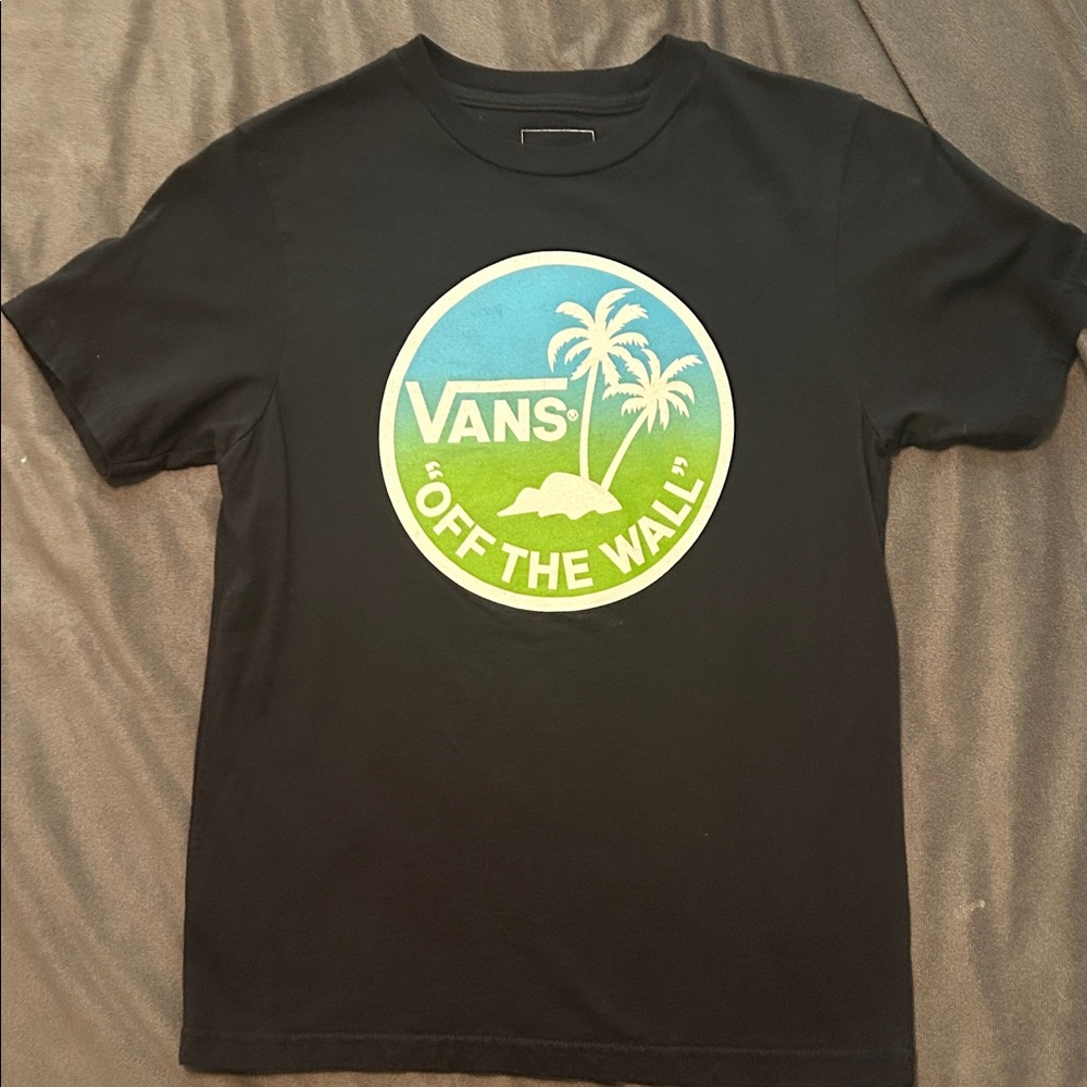 Vans Black Tee with Green and Blue Palm Logo